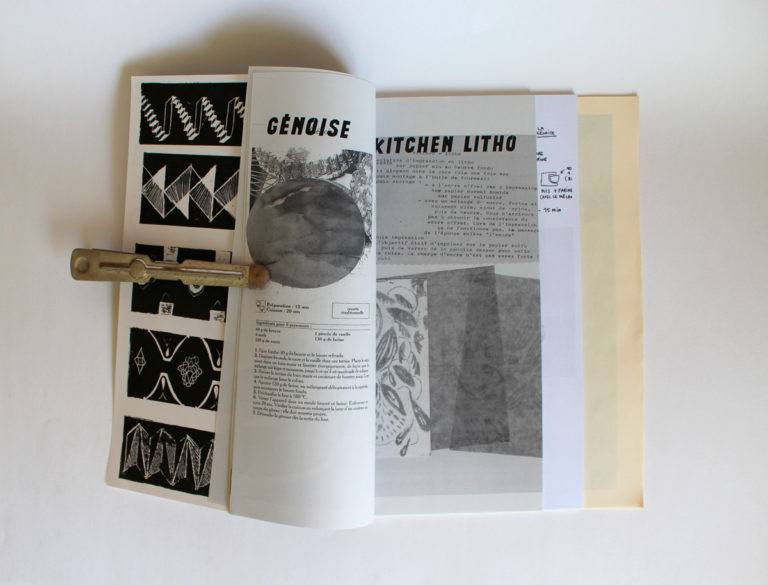 Confusion Génoise - Septembre 2014 | Catalogue de l’atelier & de l’exposition Travail collectif : OCTOCODE Impression Laser N&B + Inserts miscellanés / Dos carré collé / Format global : 20x25 cm Séparation de l’édition en 3 onglets de différents formats. | Recettes 2 | Expérimentations 3 | Protocoles