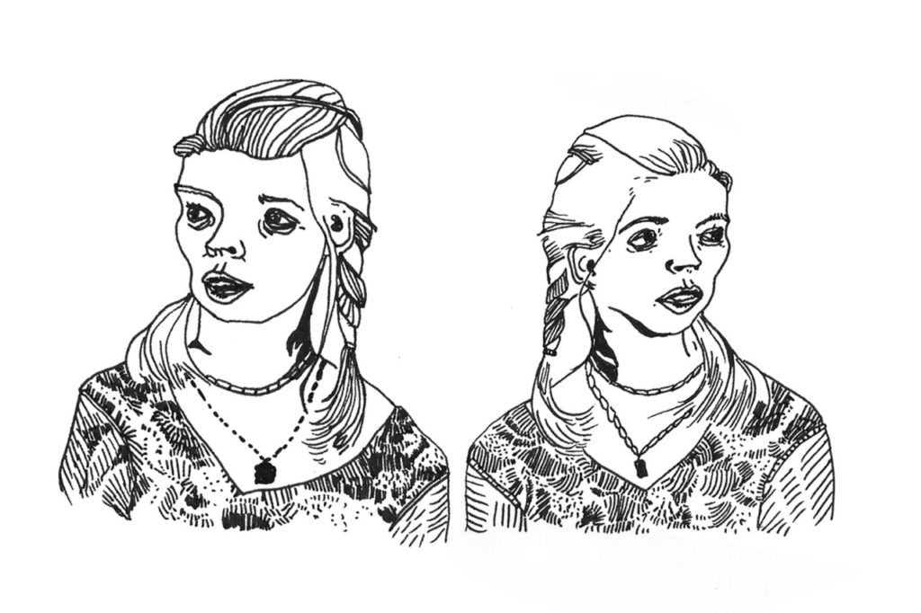 Série de dessins d'après les photos d'acteurs de la série Buffy Contre les vampires, à l'envers & à l'endroit pour une carte de voeux du collectif IPN.
